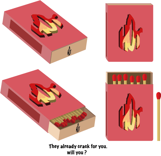 4 boites rouges d'allumettes sous des angles différents.